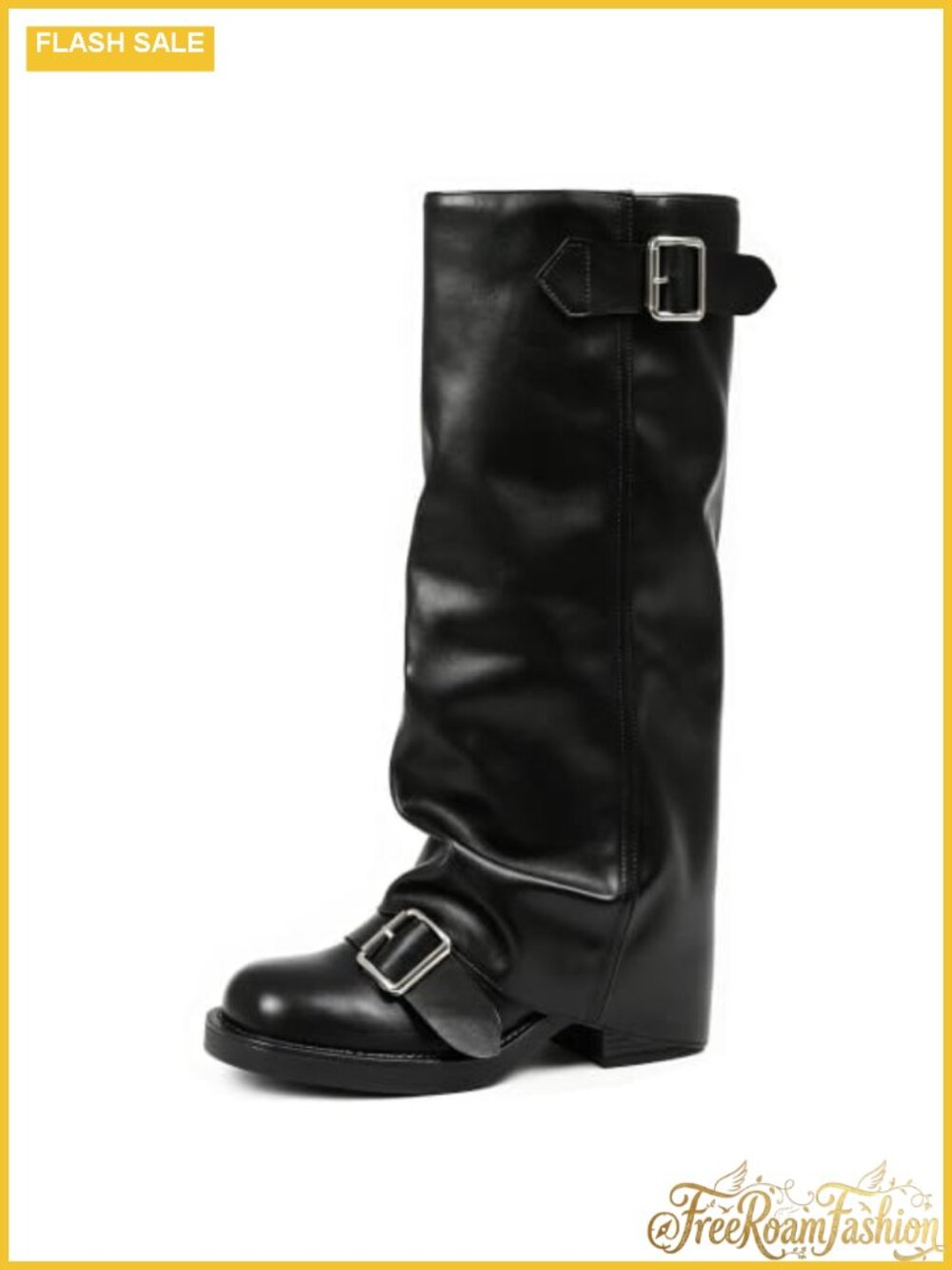 Women's Fold Over Knee High Slouchy Block Heel Tall Boots Pull On Round Toe
